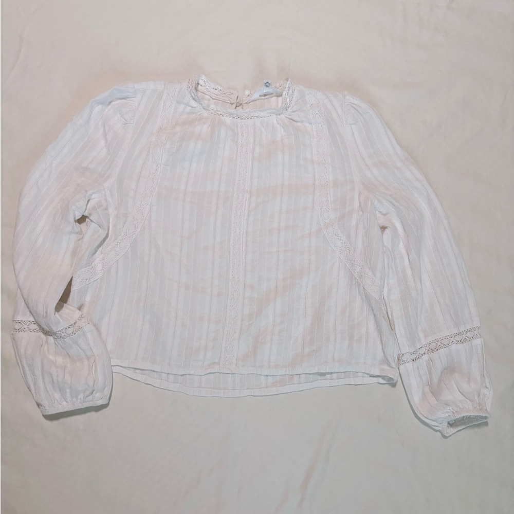 Long-Sleeve Cropped Peasant Blouse – Vivid White – Size M